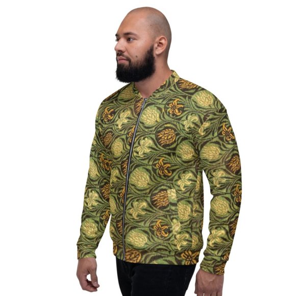 Tulip and Lily Pattern Vintage Art Print Unisex Bomber Jackets - Picture 1 of 11
